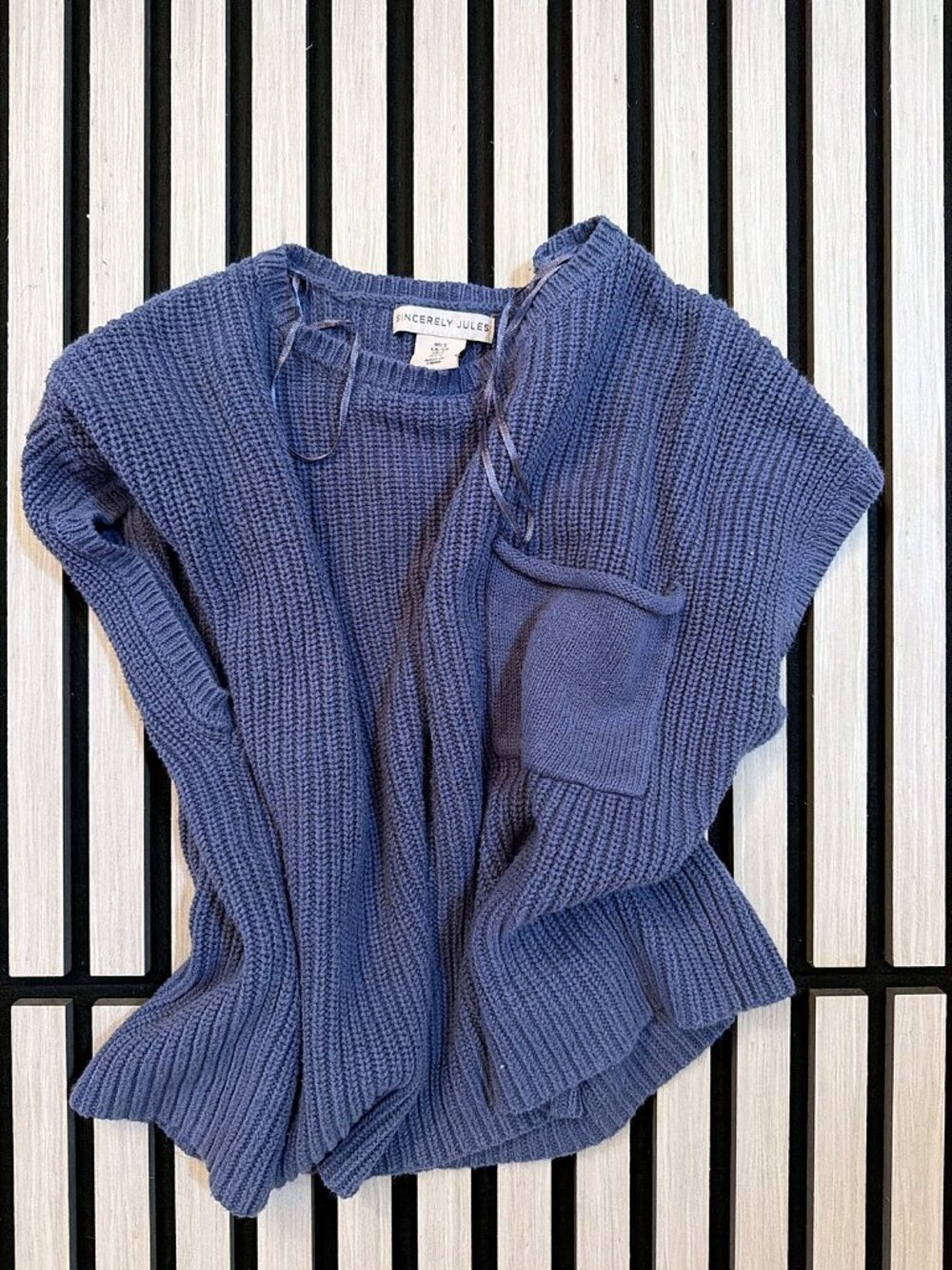 Sincerely Jules Chunky Knit Sweater Vest Slate Blue Oversized S